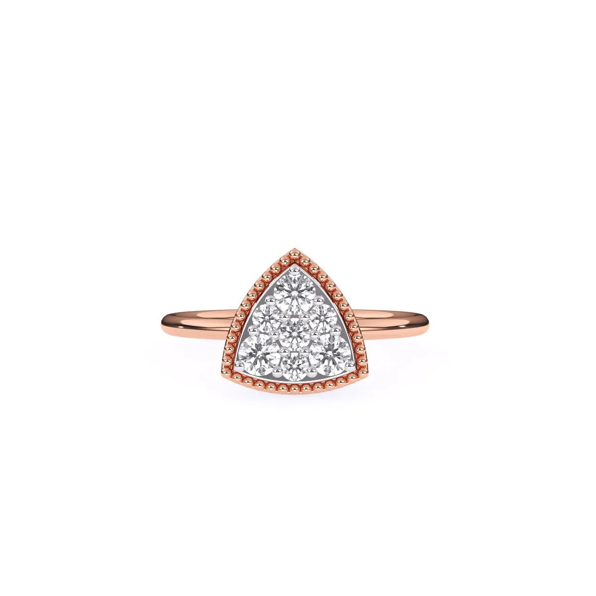 Elegant Two Tone Diamond Cluster Trillion Shape Ring