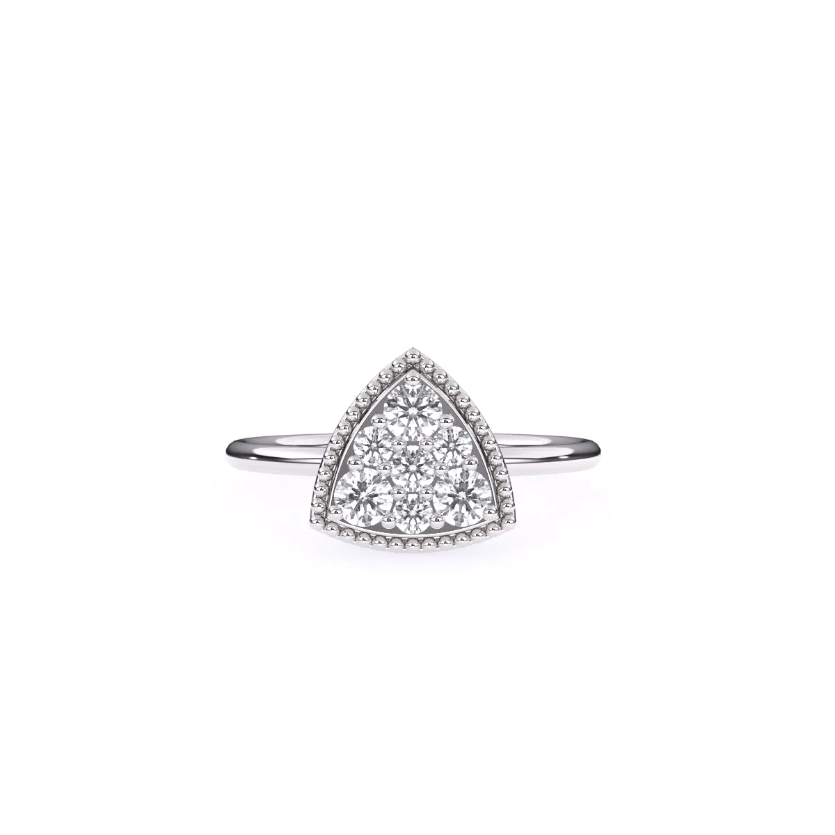 Elegant Two Tone Diamond Cluster Trillion Shape Ring