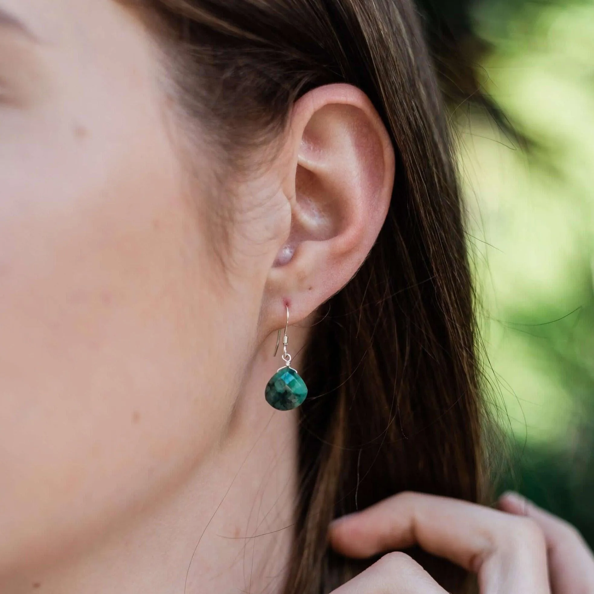 Emerald Gemstone Teardrop Dangle Earrings
