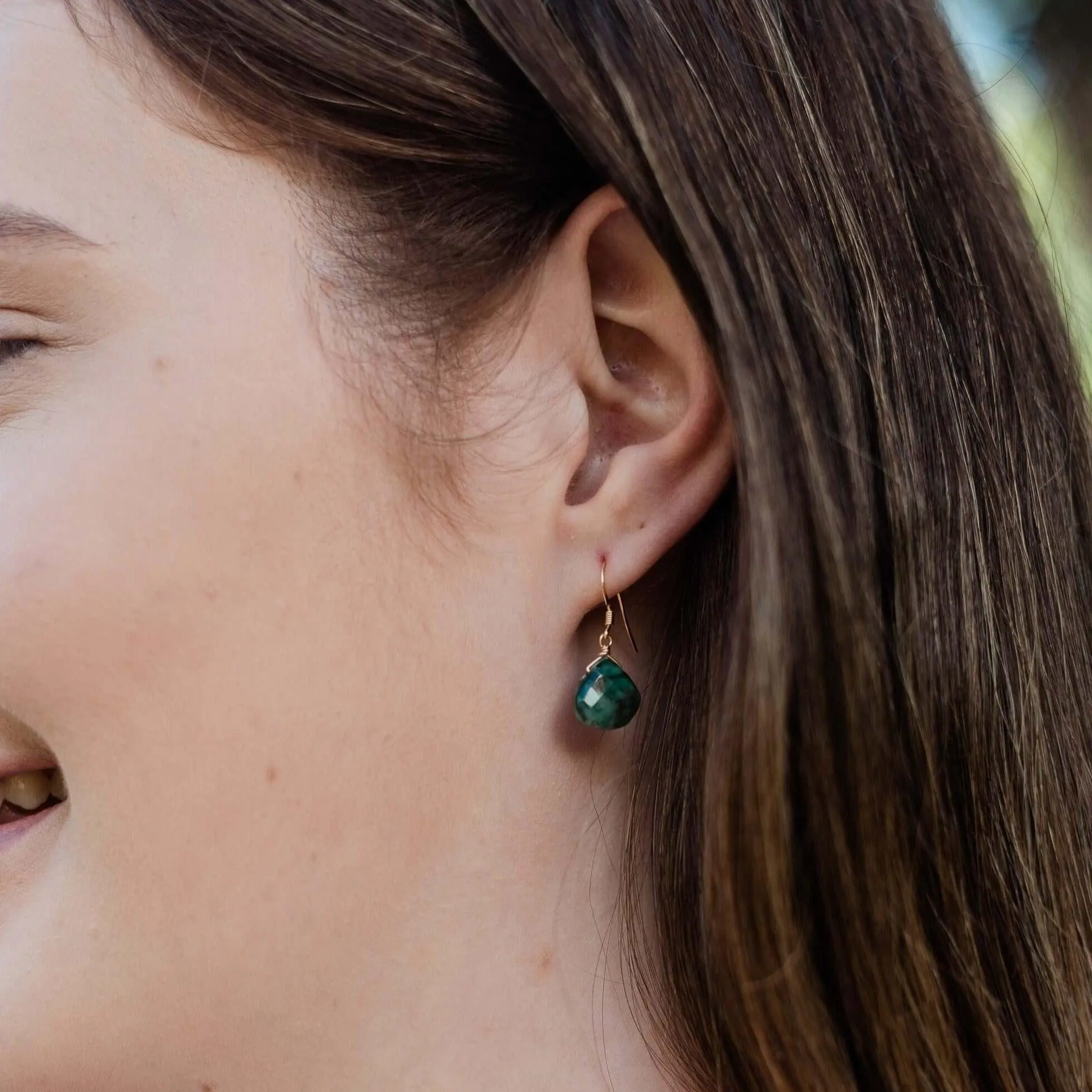 Emerald Gemstone Teardrop Dangle Earrings
