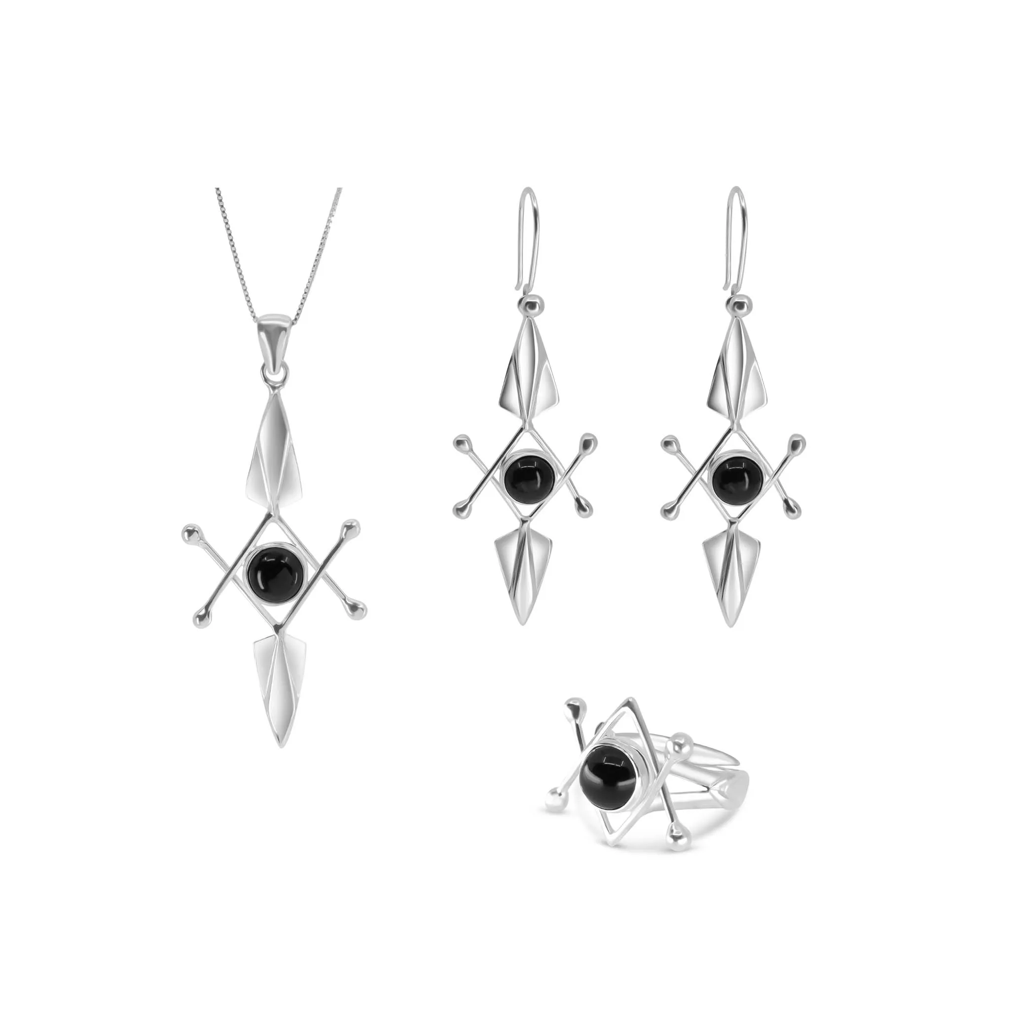 Energy Protection Earhooks – Sterling Silver with Black Agate