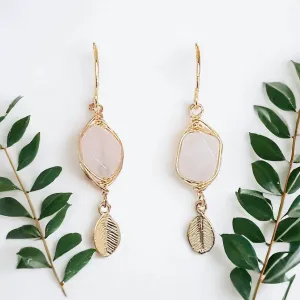 Energy Stone Leaf Drop Earrings (various stone options in gold or silver)