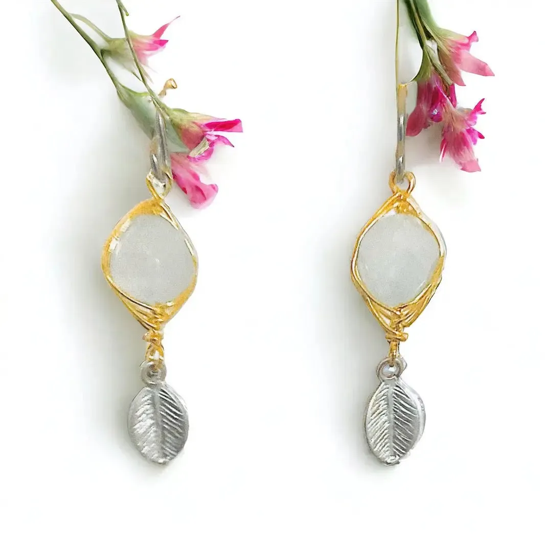 Energy Stone Leaf Drop Earrings (various stone options in gold or silver)