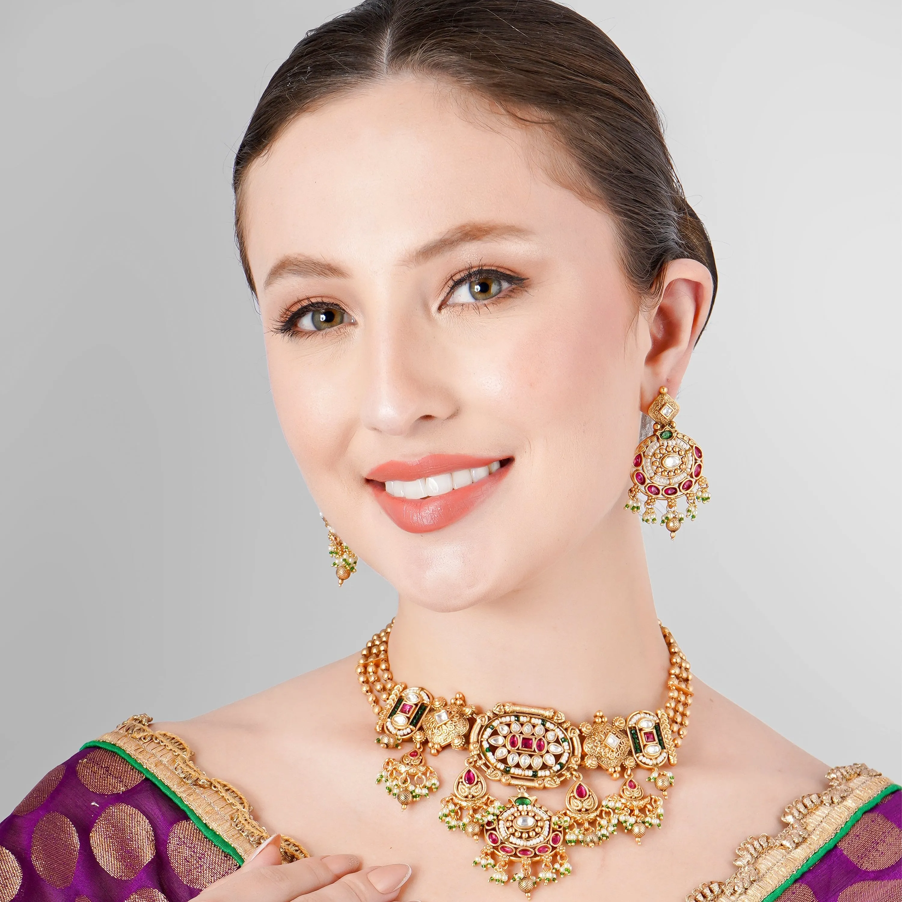 ETHNIC GOLD PLATED KUNDAN POLKI NECKLACE SET