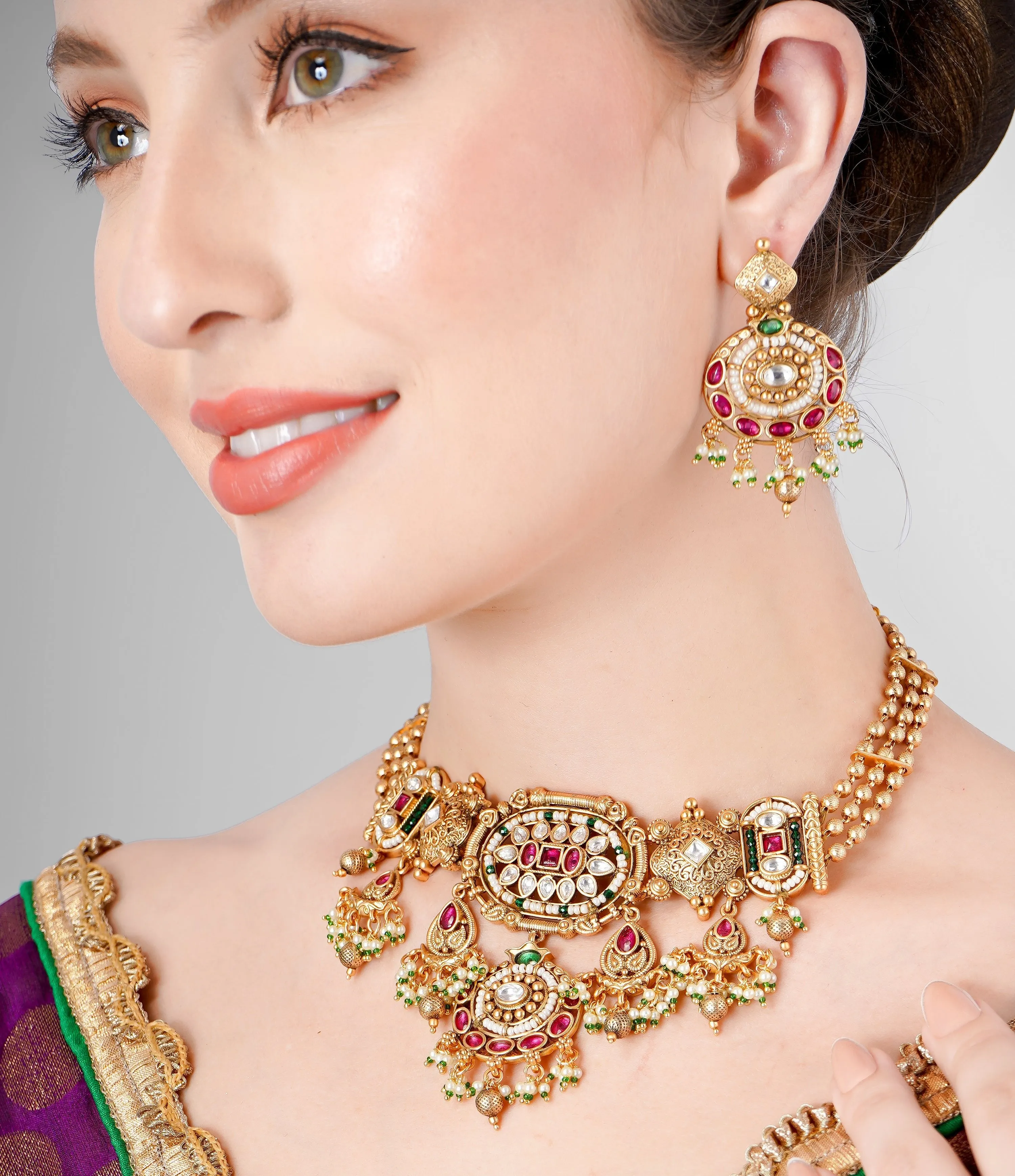 ETHNIC GOLD PLATED KUNDAN POLKI NECKLACE SET