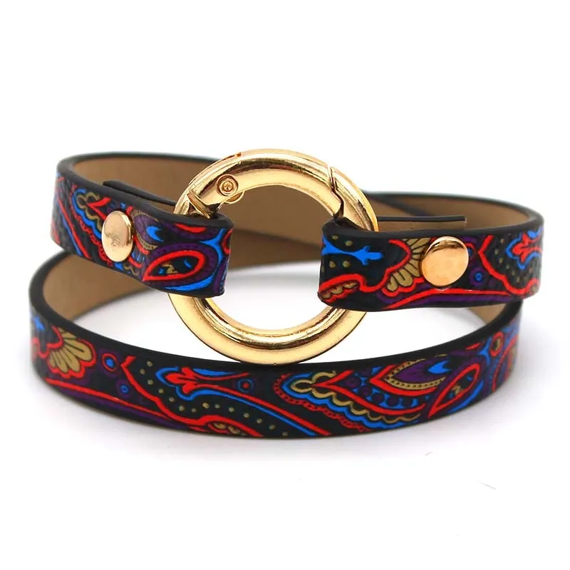 Fashion Ethnic Women Geometric Girl Trendy Print Wide Leather Bracelets