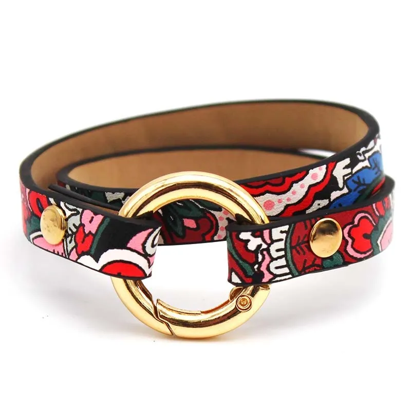 Fashion Ethnic Women Geometric Girl Trendy Print Wide Leather Bracelets