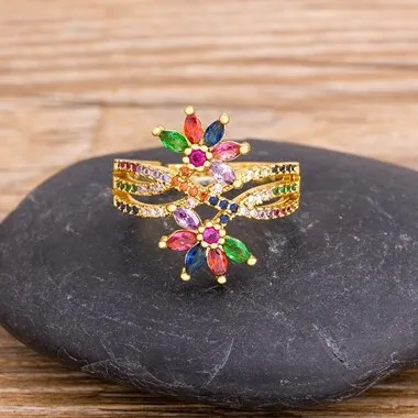 Fashion Multi-layer Adjustable Design Elegant Flower Rings for Women