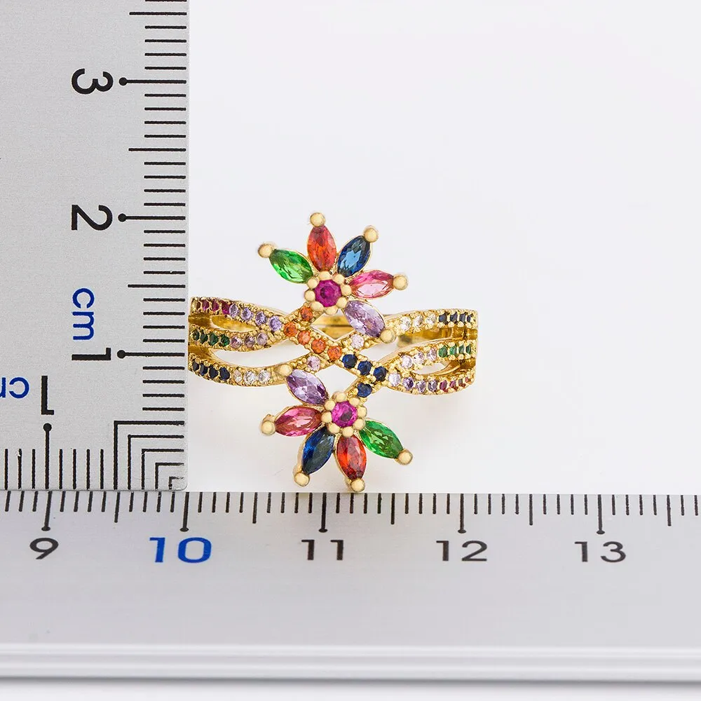 Fashion Multi-layer Adjustable Design Elegant Flower Rings for Women