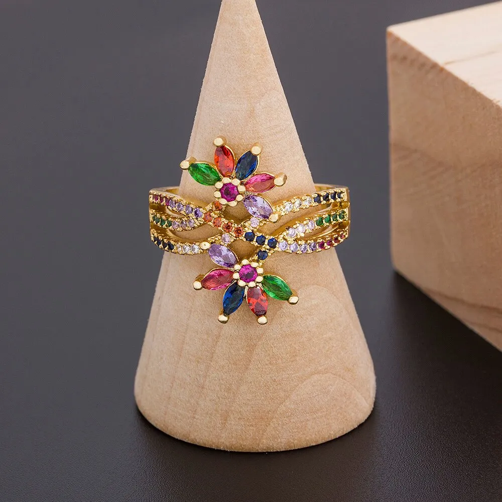 Fashion Multi-layer Adjustable Design Elegant Flower Rings for Women