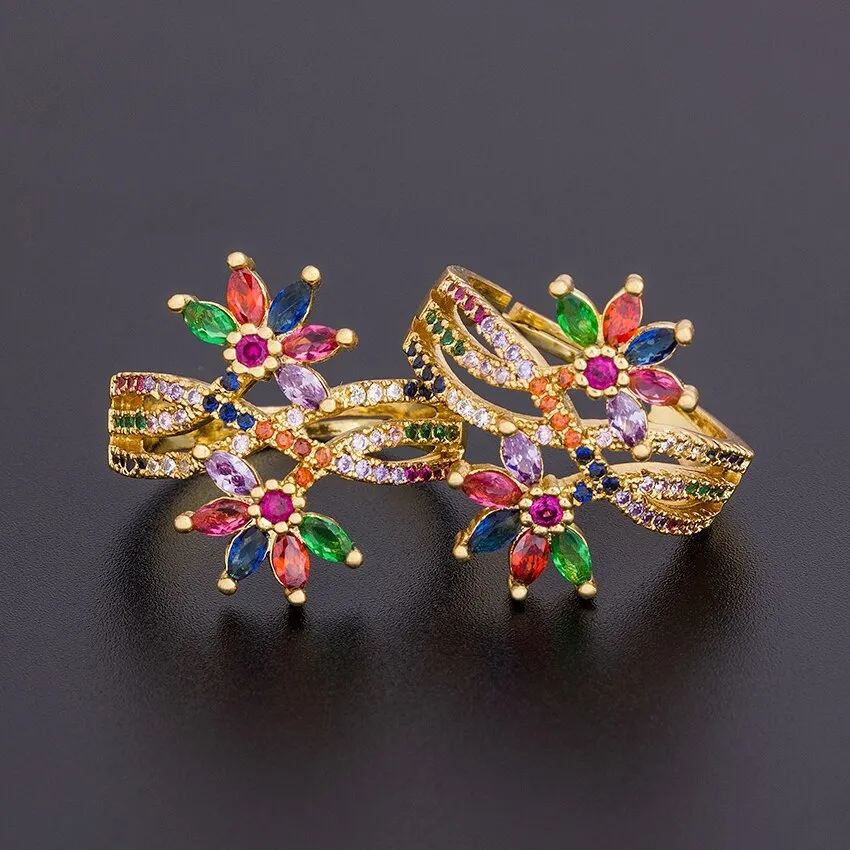 Fashion Multi-layer Adjustable Design Elegant Flower Rings for Women