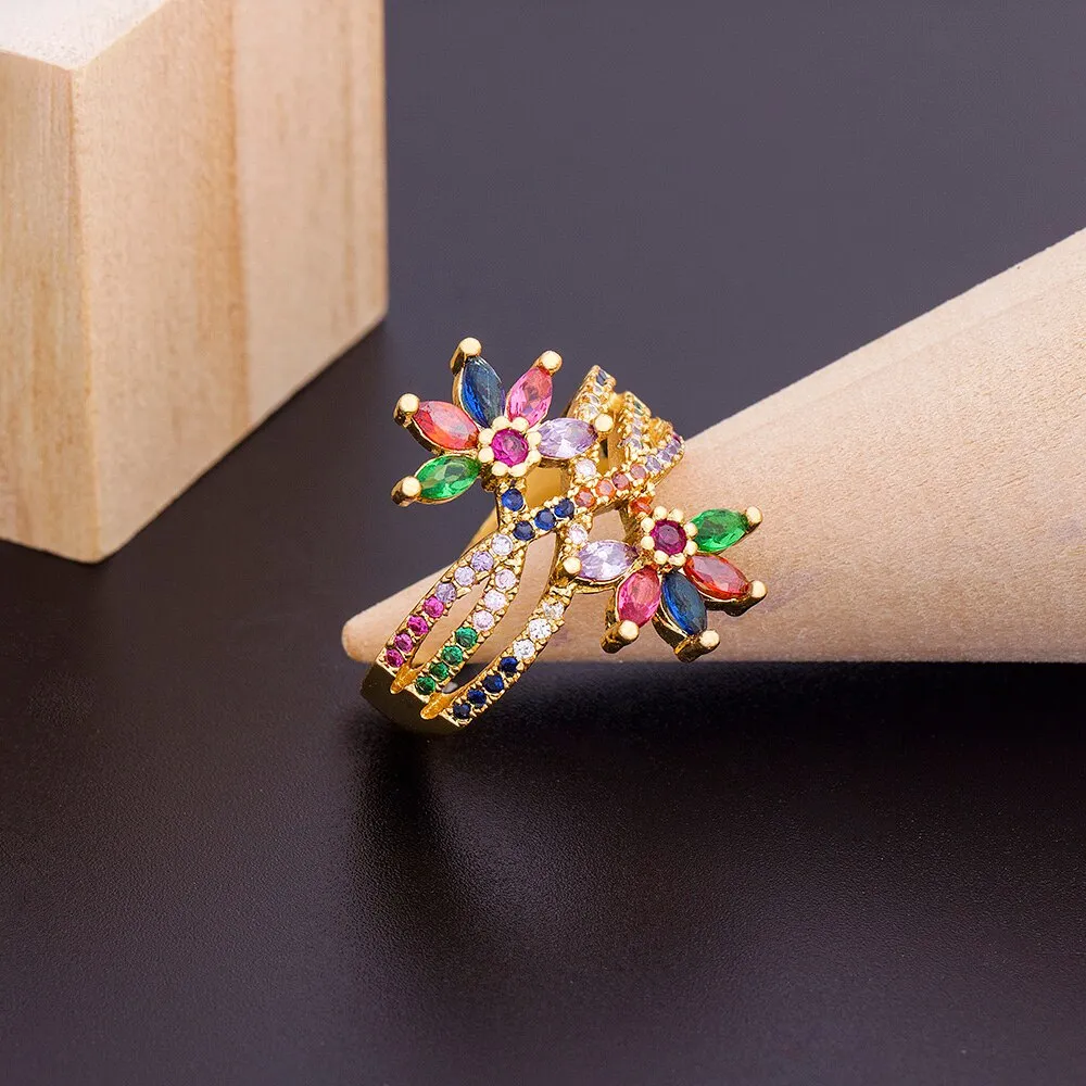 Fashion Multi-layer Adjustable Design Elegant Flower Rings for Women