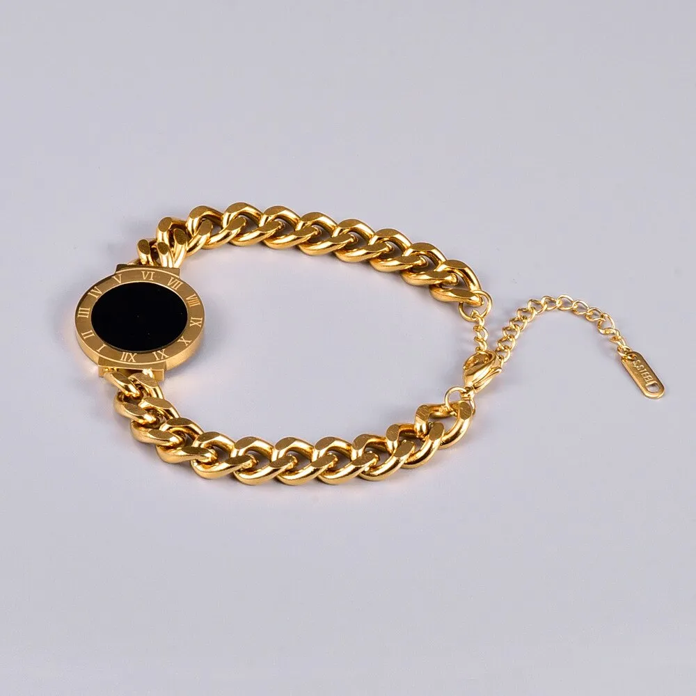 Fashion  Roman Numerals Natural Shell Charm Thick Chain Bracelets Bangles For Women
