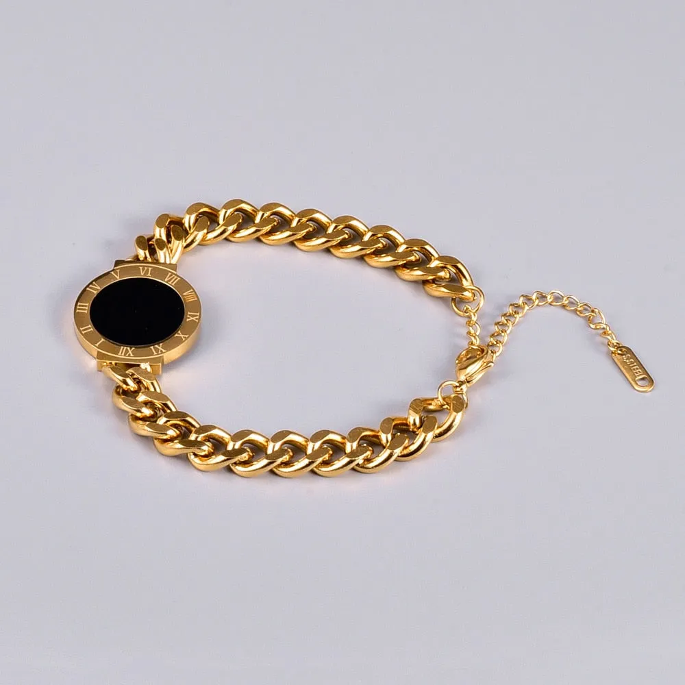 Fashion  Roman Numerals Natural Shell Charm Thick Chain Bracelets Bangles For Women
