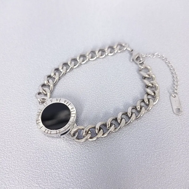 Fashion  Roman Numerals Natural Shell Charm Thick Chain Bracelets Bangles For Women