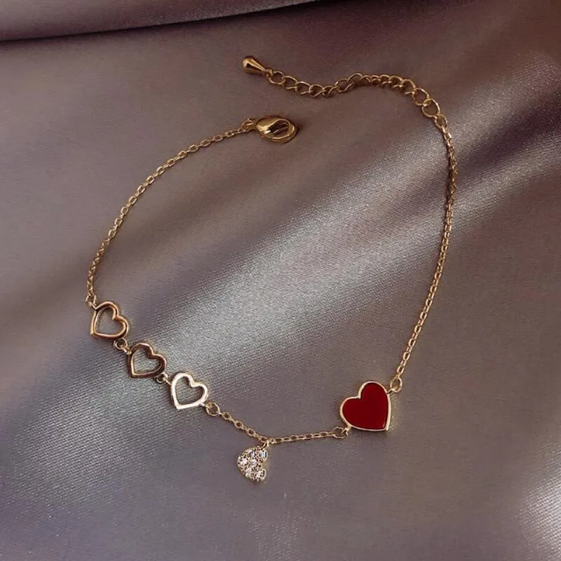 Fashion Sweet Girls Heart Bracelet For Party Hot Trend Chain Female Jewely Korean New Hanging Love Drop Bracelet For Women