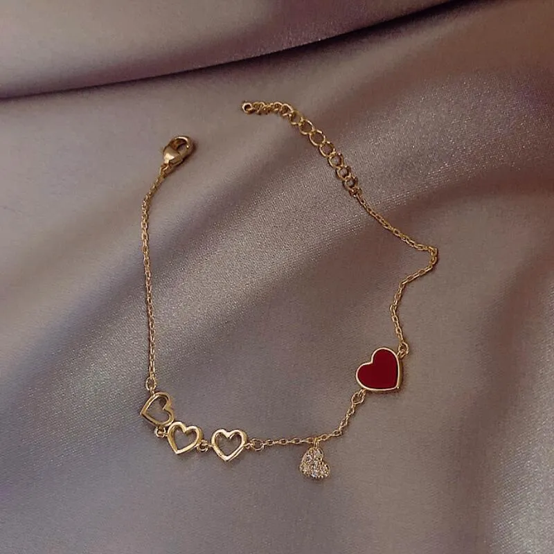 Fashion Sweet Girls Heart Bracelet For Party Hot Trend Chain Female Jewely Korean New Hanging Love Drop Bracelet For Women