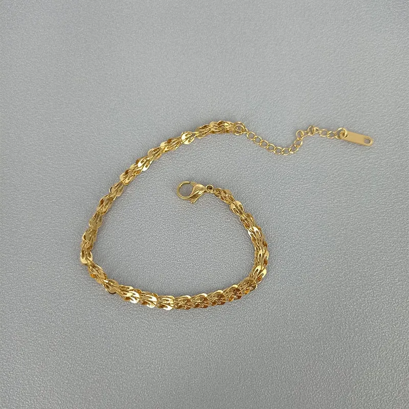 Fashion Upscale Jewelry Minimalism Feather Shape Stitching Charms Thick Chain Bracelet Necklaces For Women