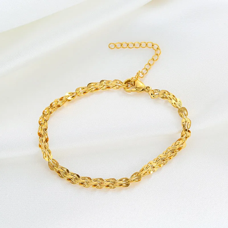 Fashion Upscale Jewelry Minimalism Feather Shape Stitching Charms Thick Chain Bracelet Necklaces For Women