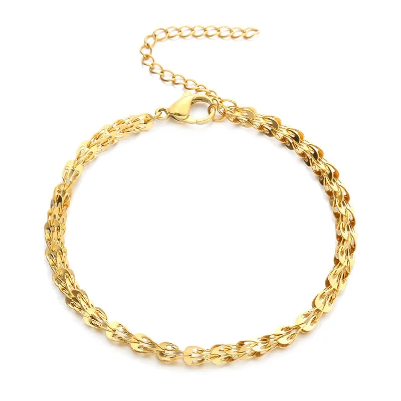 Fashion Upscale Jewelry Minimalism Feather Shape Stitching Charms Thick Chain Bracelet Necklaces For Women