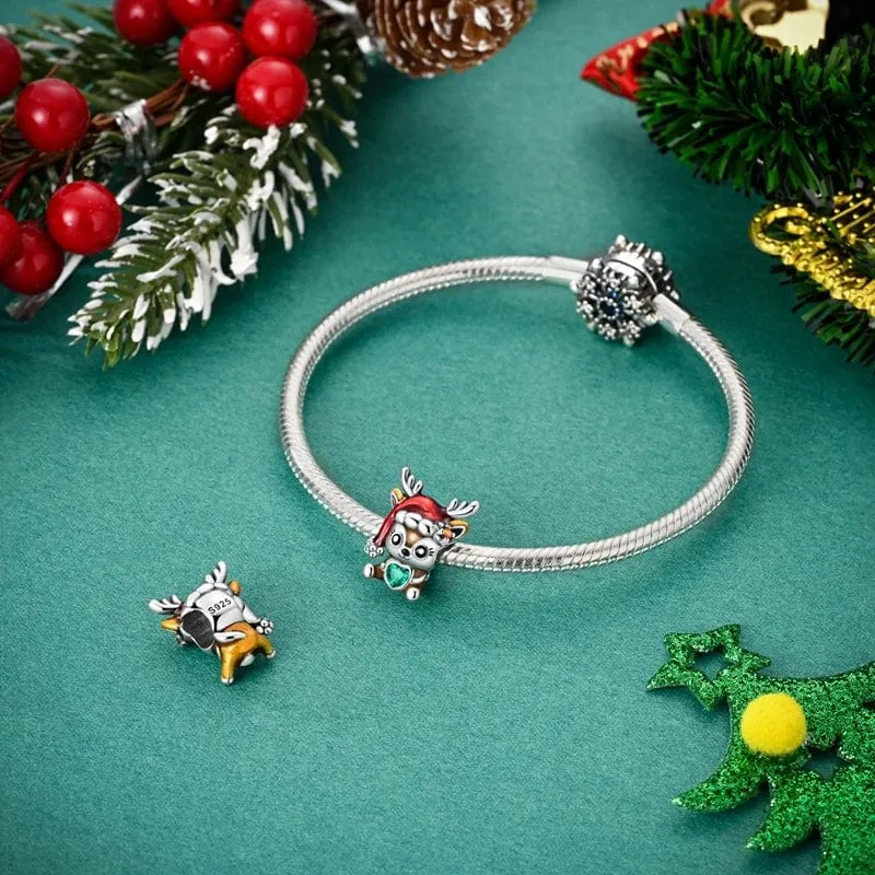 Festive Reindeer with Santa Hat Charm