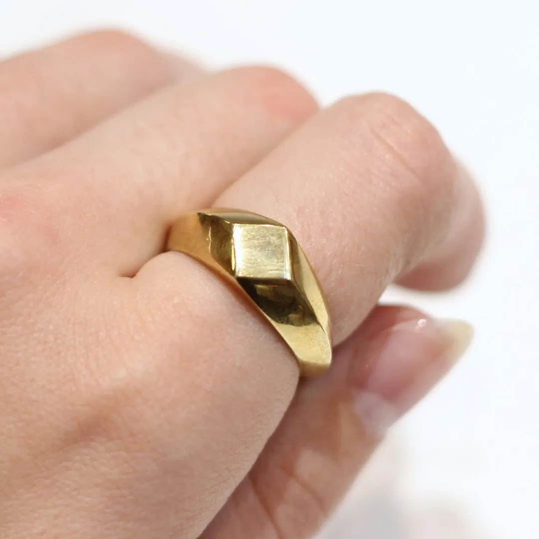 Flat Diamond-Shaped Brass Signet Ring