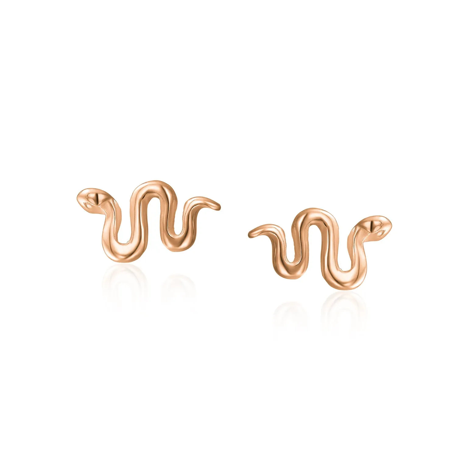 Garden Crawler Reptile Serpent Snake Stud Earrings Rose Gold Sterling Silver