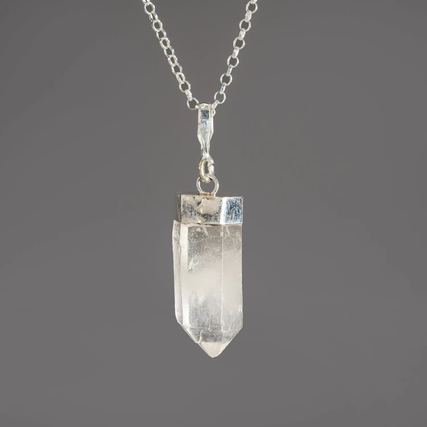 Genuine Clear Quartz Crystal Pendant (3-5 grams) with 18" Sterling Silver Chain