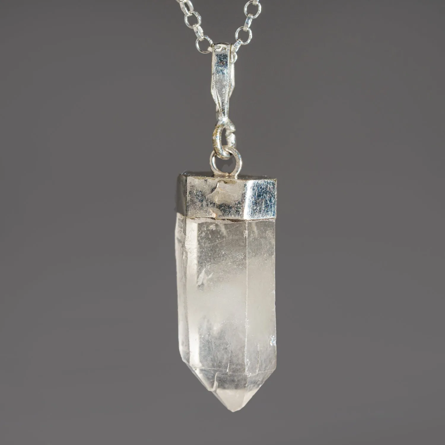 Genuine Clear Quartz Crystal Pendant (3-5 grams) with 18" Sterling Silver Chain