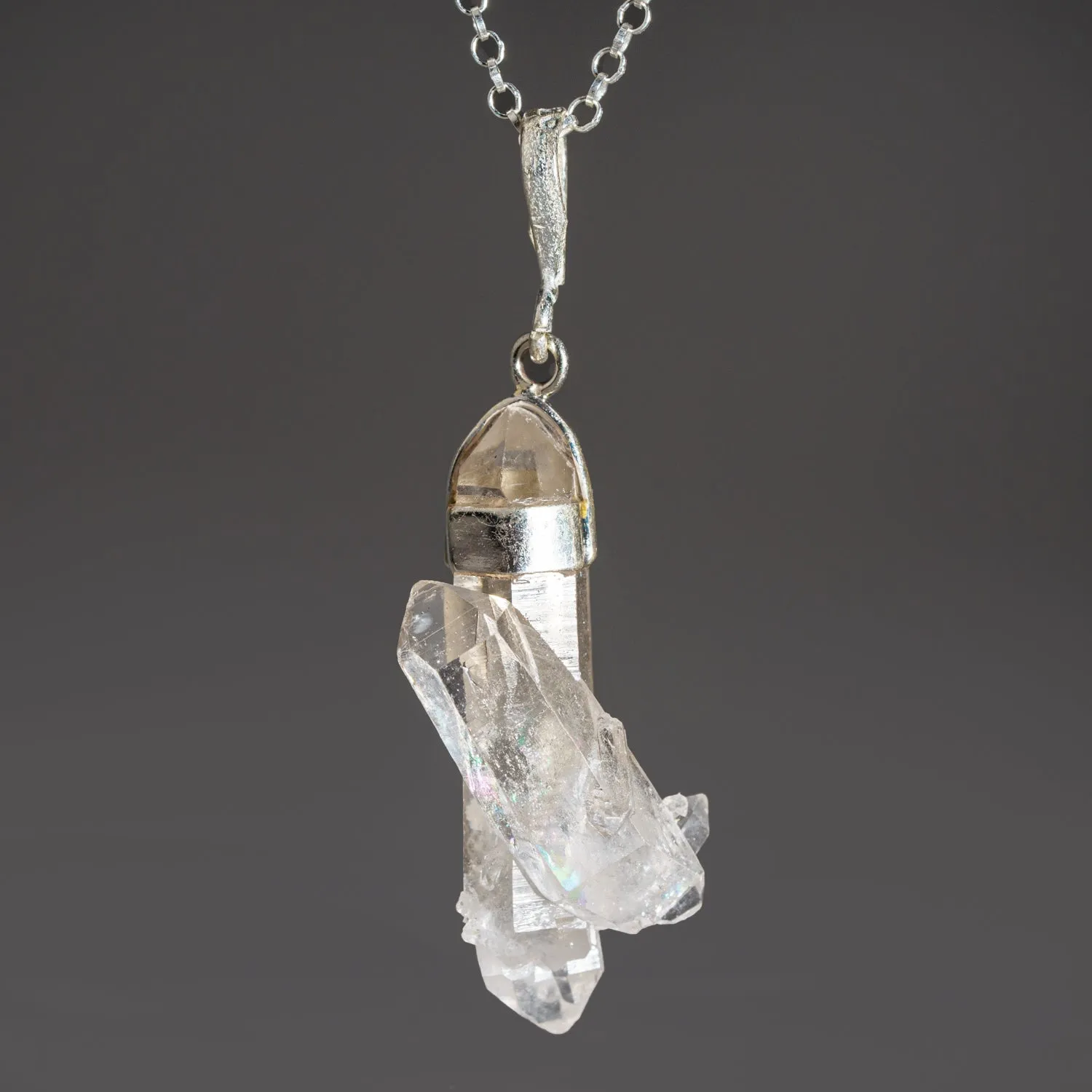 Genuine Double Terminated Clear Quartz Crystal Pendant with 18" Sterling Silver Chain