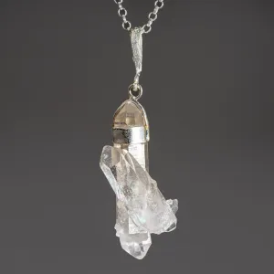 Genuine Double Terminated Clear Quartz Crystal Pendant with 18" Sterling Silver Chain