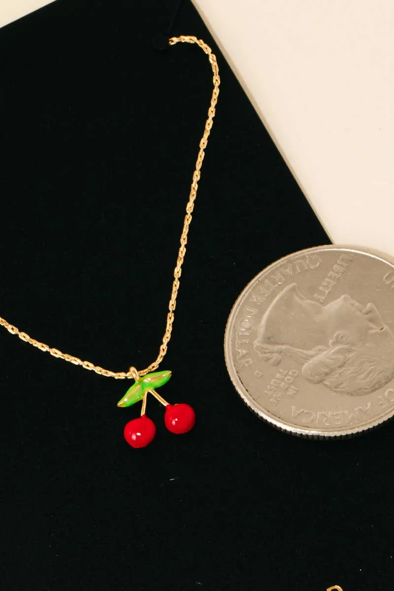 Gold Dipped Epoxy Cherry Pendant Necklace