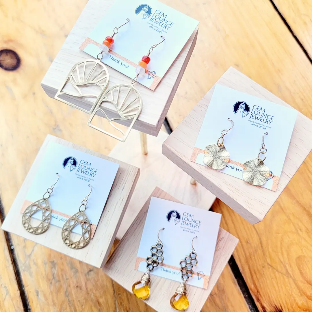 Gold Mexican Fire Opal Earrings