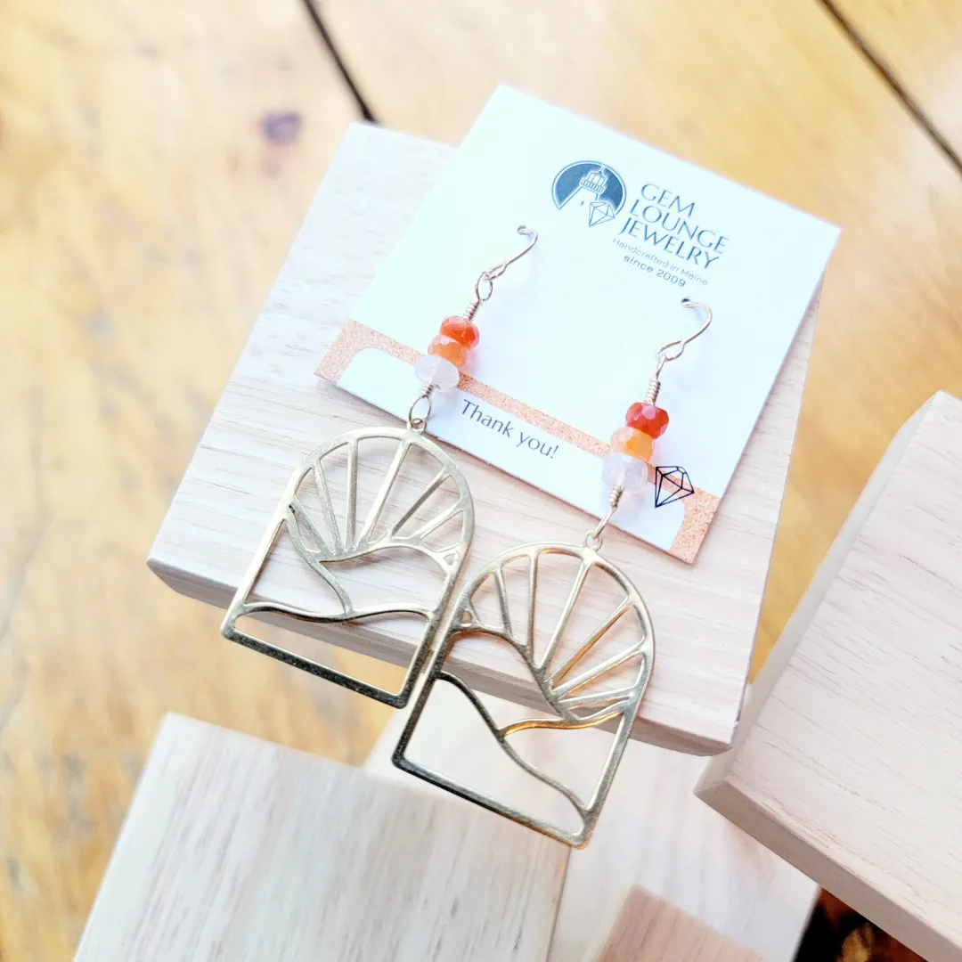 Gold Mexican Fire Opal Earrings