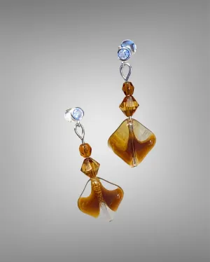 Golden Brown Tea Coloured Bead & White Topaz Stud Earrings