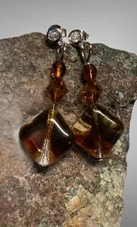 Golden Brown Tea Coloured Bead & White Topaz Stud Earrings