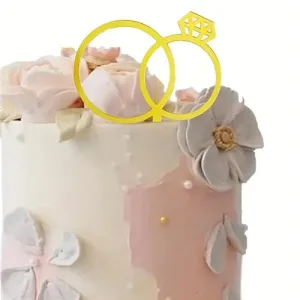 Golden Wedding Rings Acrylic Cake Topper.