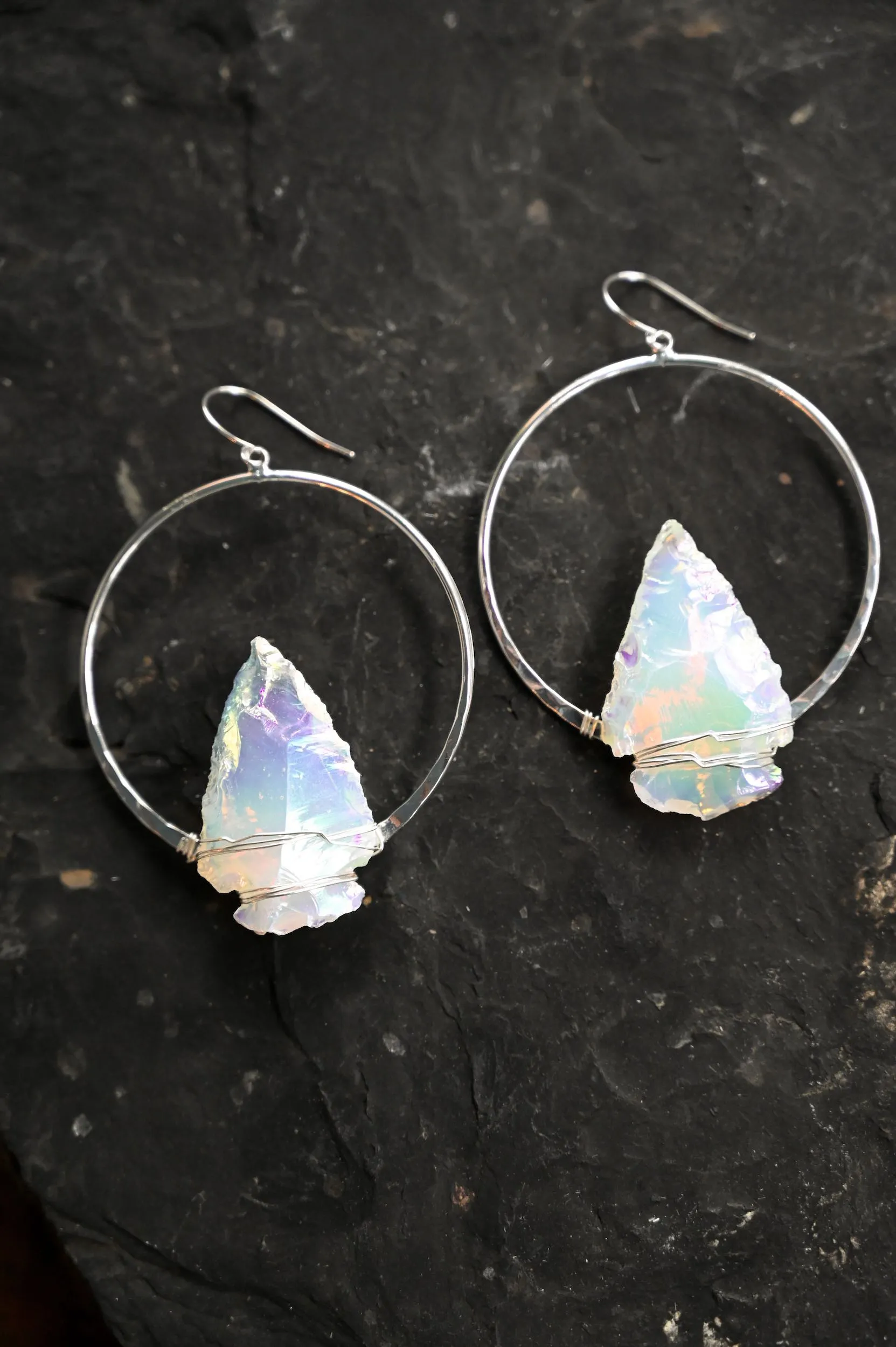 Good Energy Opalite Arrowhead Silver Hoops