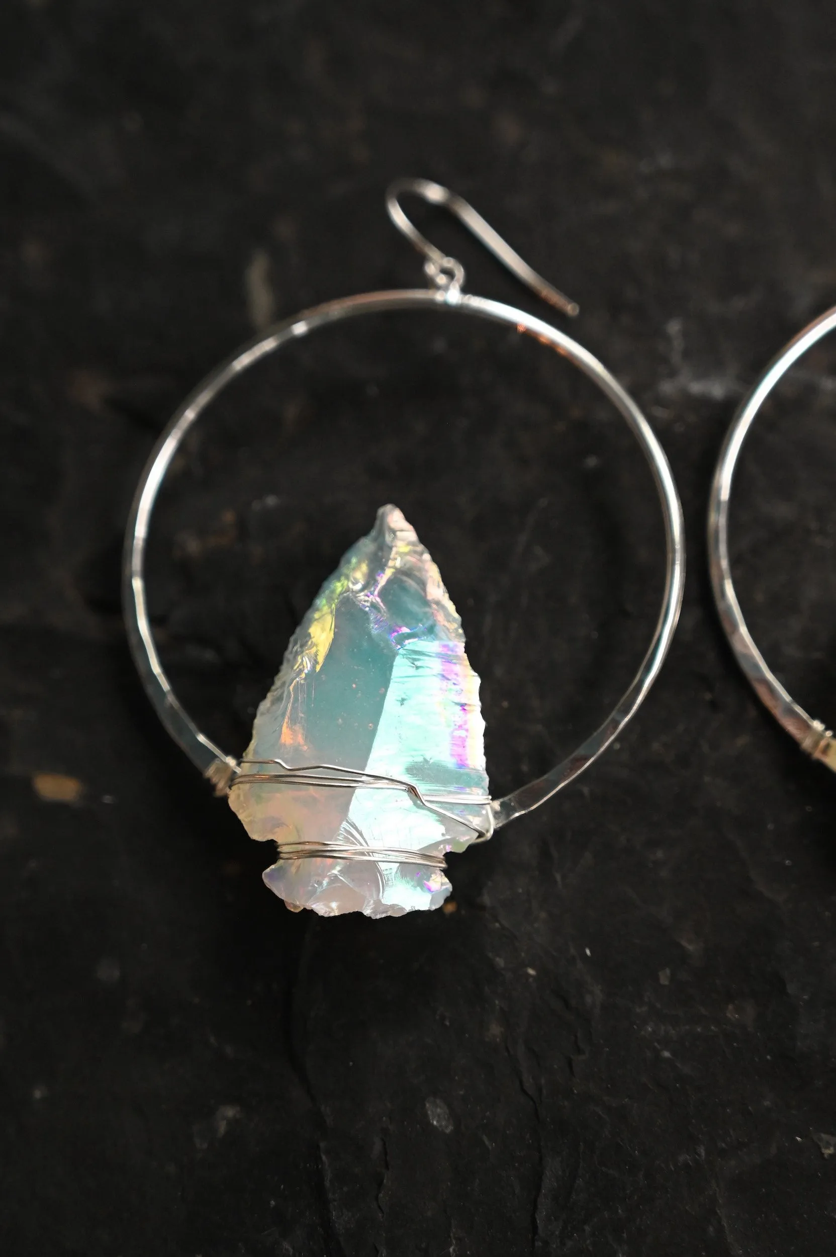 Good Energy Opalite Arrowhead Silver Hoops