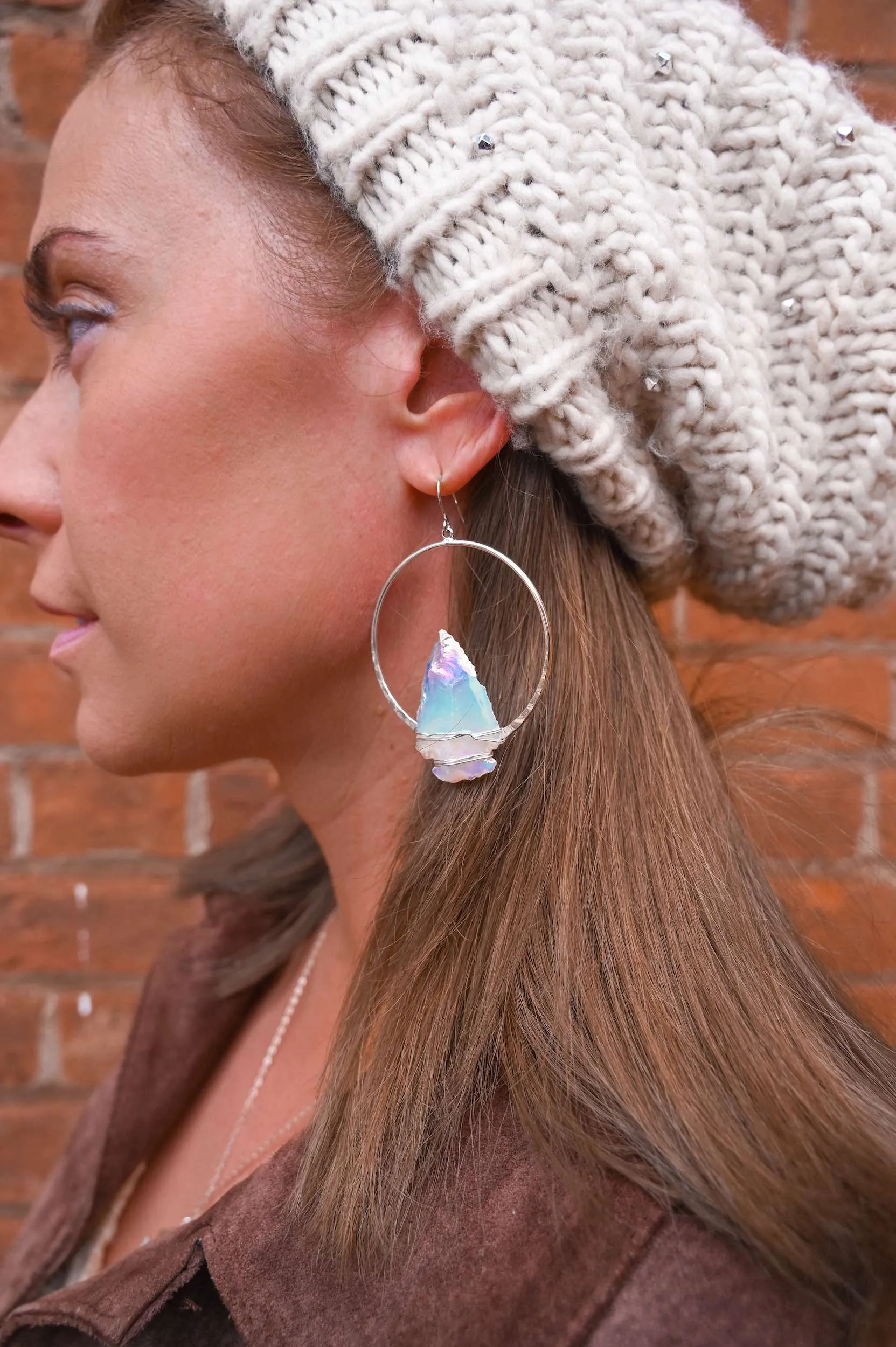 Good Energy Opalite Arrowhead Silver Hoops