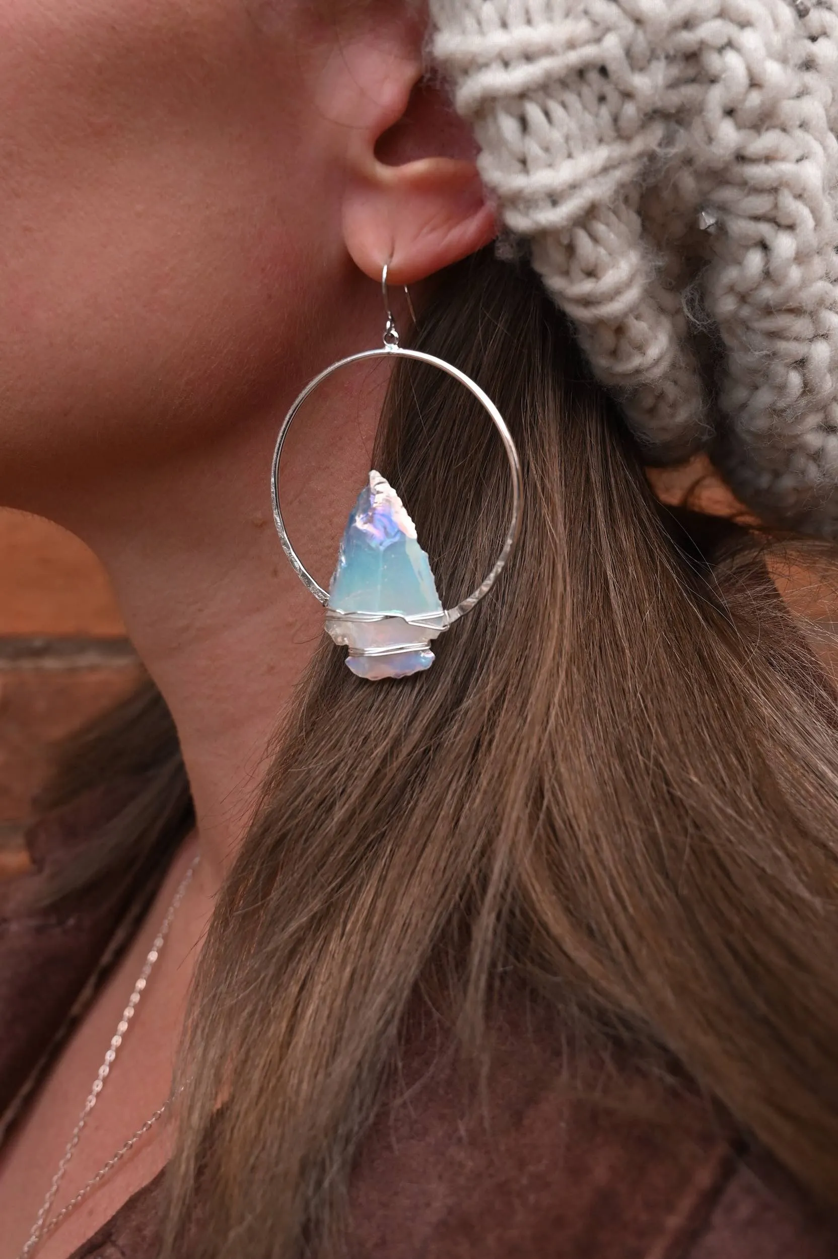 Good Energy Opalite Arrowhead Silver Hoops