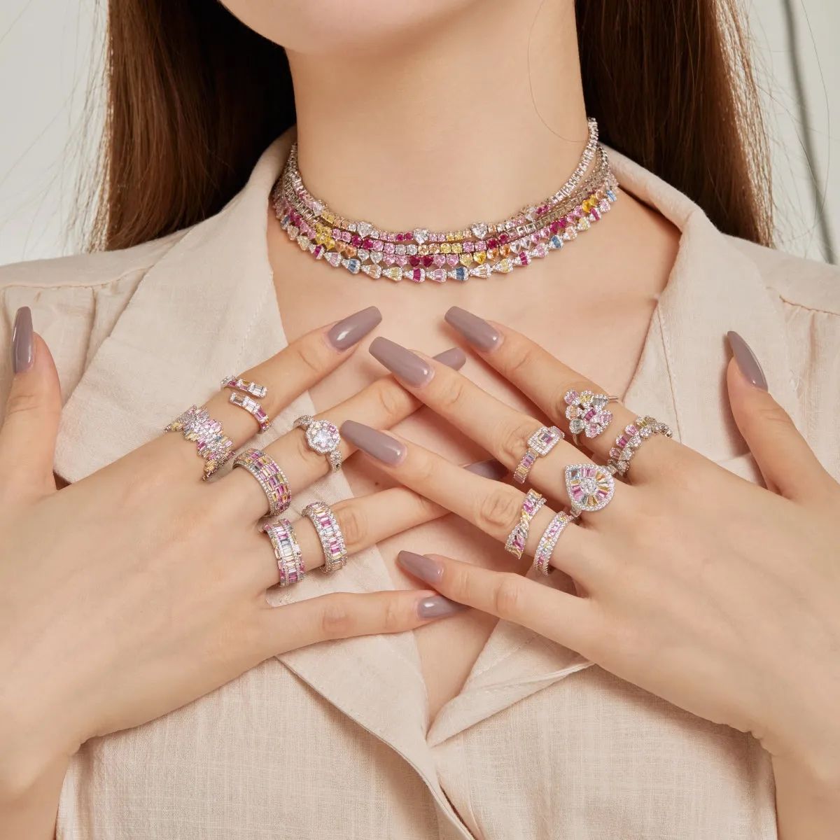 [Goodv]Elegant Colorful Water Drop Shape Banquet Ring