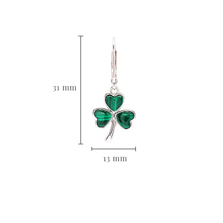 Green Malachite Shamrock Sterling Silver Earrings