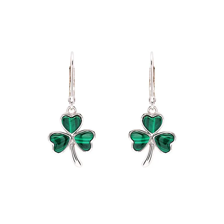 Green Malachite Shamrock Sterling Silver Earrings