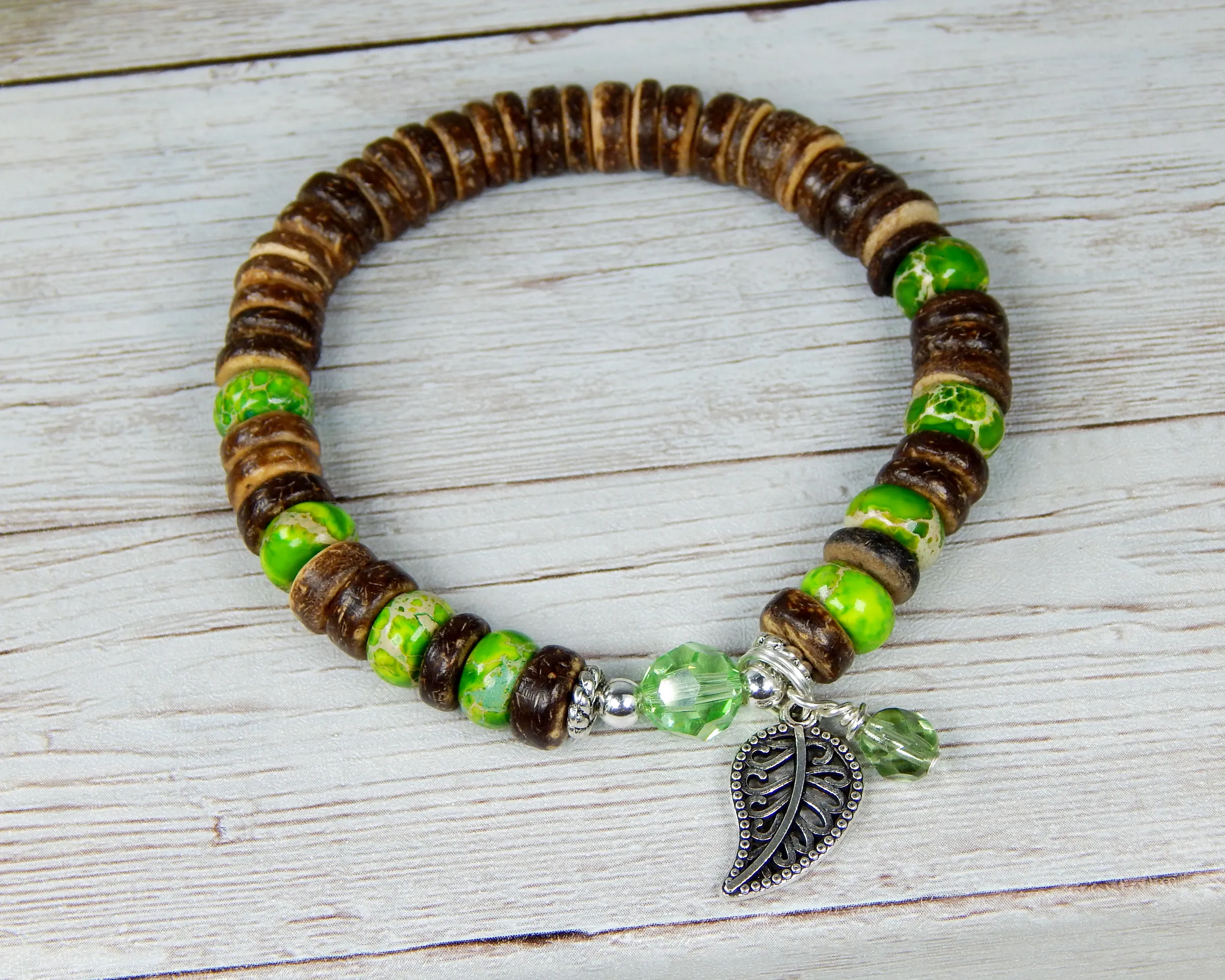 Green Nature Bracelet - Leaf Charm Nature Jewelry for Women