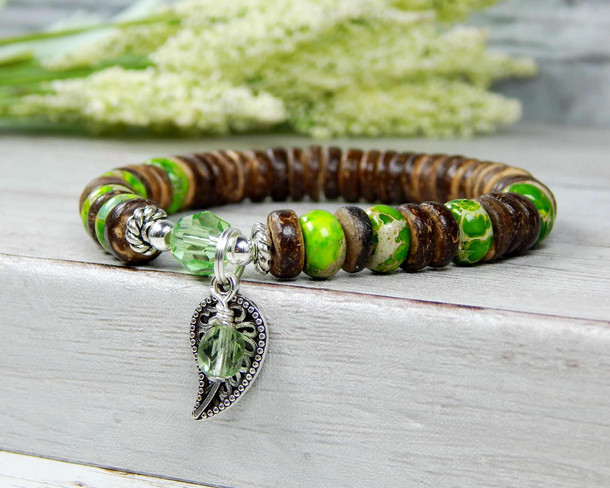Green Nature Bracelet - Leaf Charm Nature Jewelry for Women