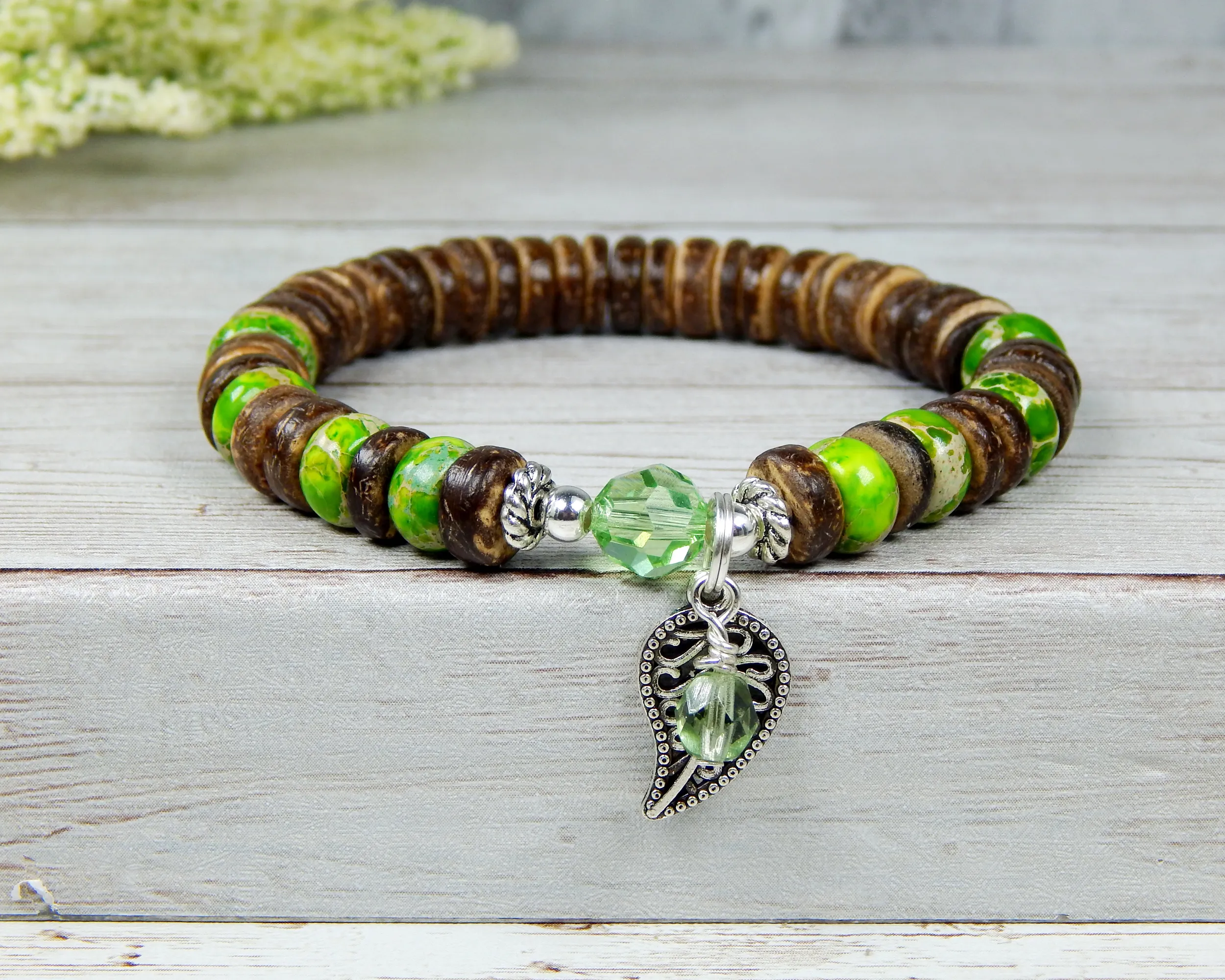 Green Nature Bracelet - Leaf Charm Nature Jewelry for Women