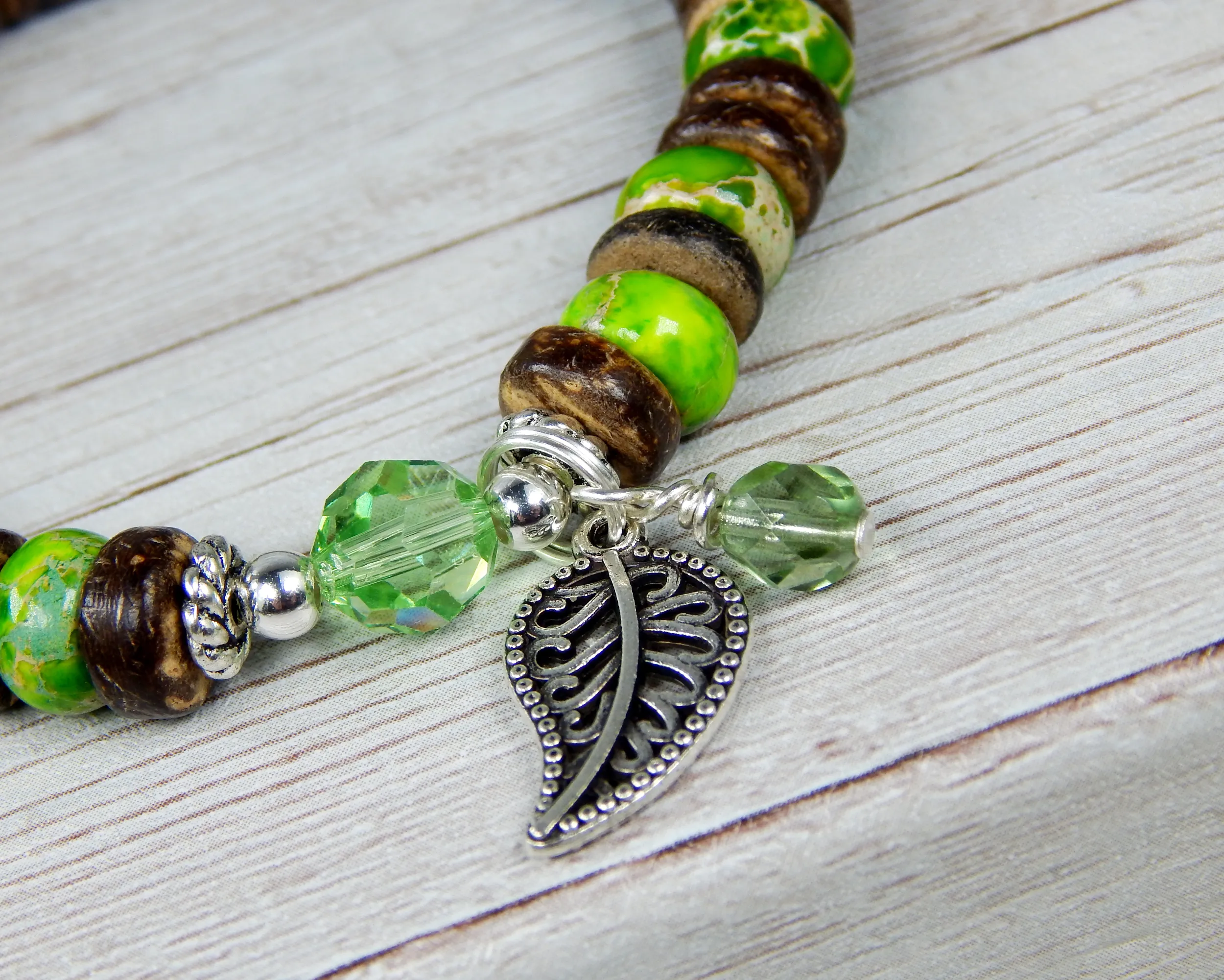 Green Nature Bracelet - Leaf Charm Nature Jewelry for Women