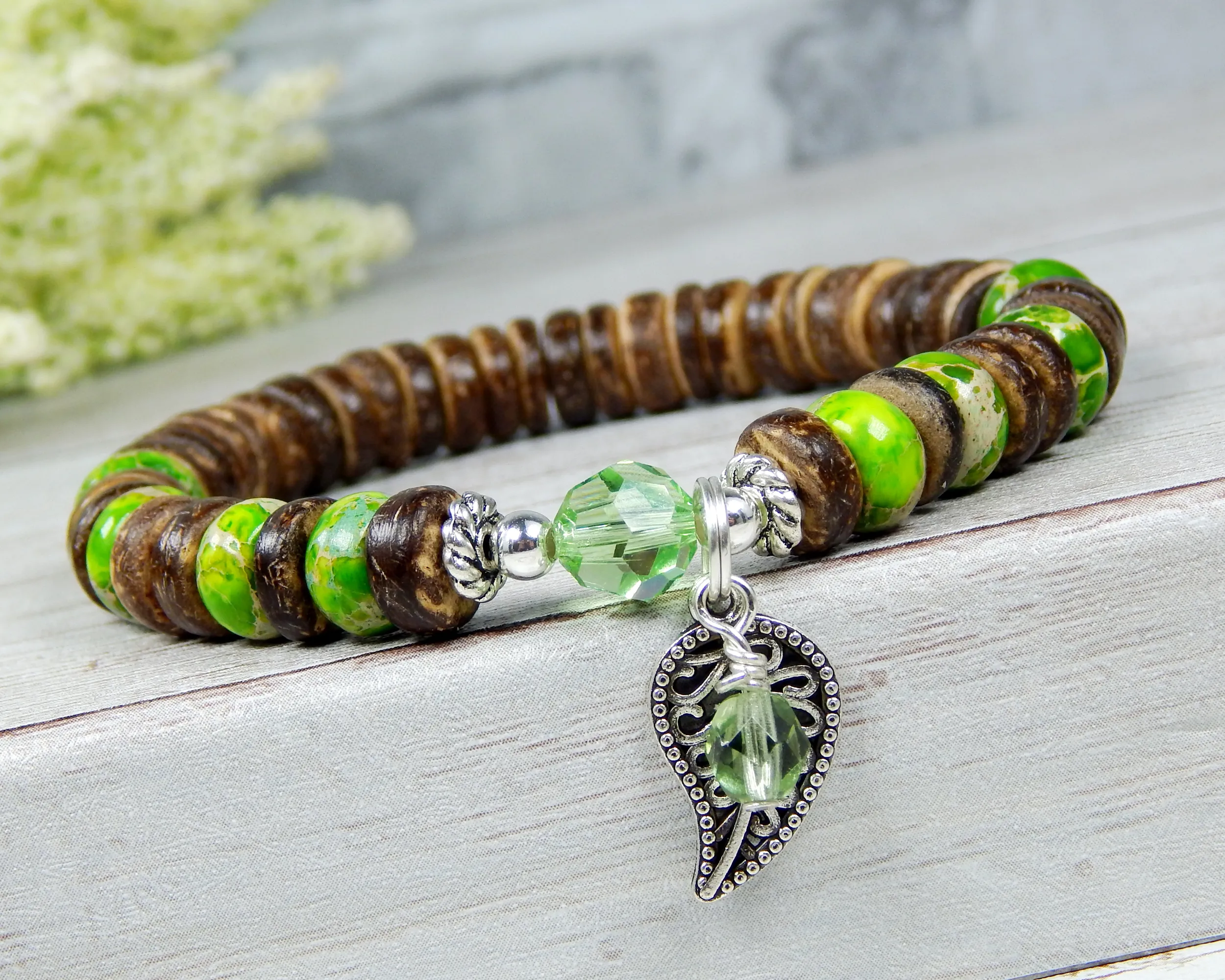 Green Nature Bracelet - Leaf Charm Nature Jewelry for Women