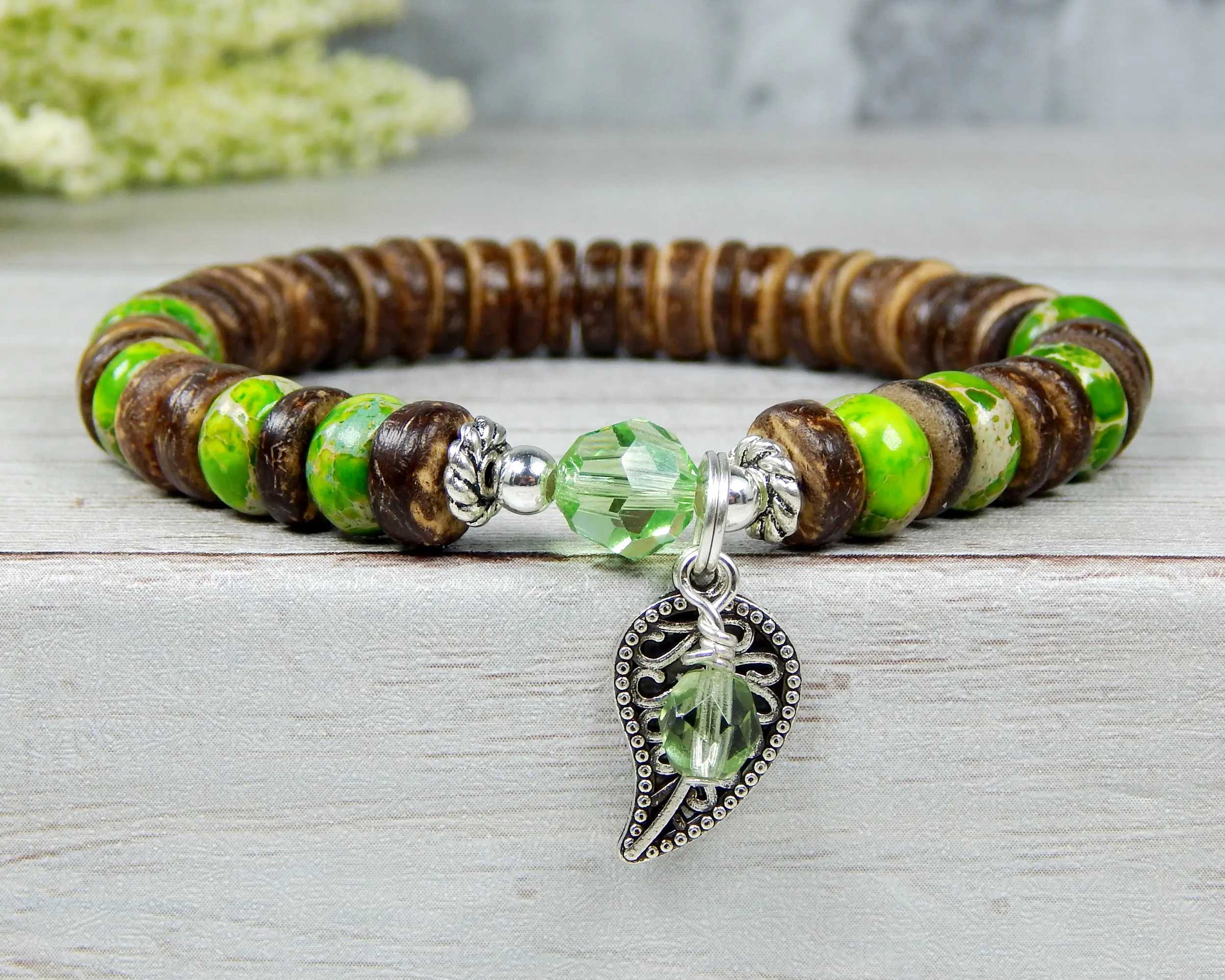 Green Nature Bracelet - Leaf Charm Nature Jewelry for Women